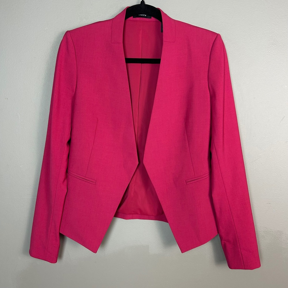 Theory Lanai Blazer size 4 Stretch Wool Blazer Open Front Office Colorful Slim - Picture 2 of 10